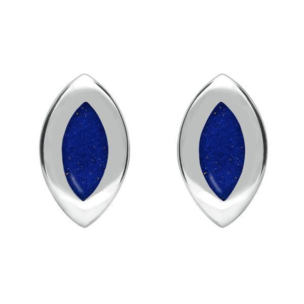 Sterling Silver Lapis Lazuli Framed Marquise Stud Earrings. E561.