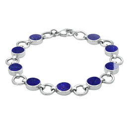 Sterling Silver Lapis Lazuli Nine Stone Round Ring Bracelet. B537.