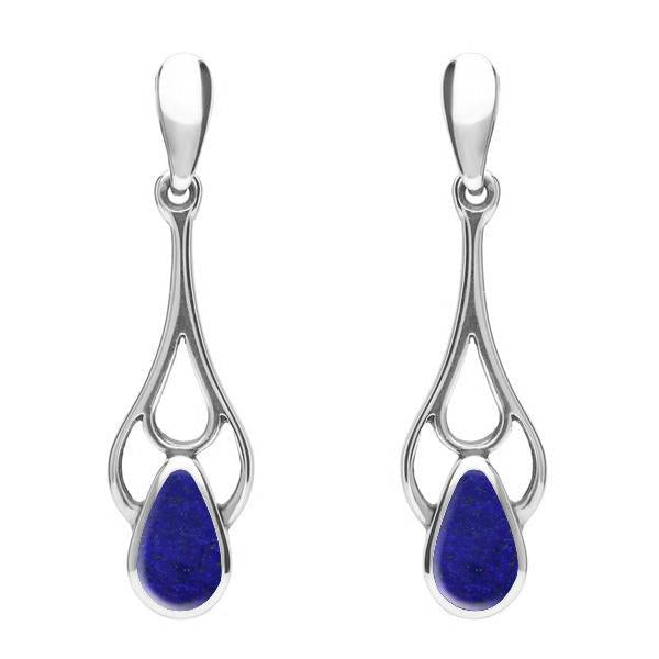 Sterling Silver Lapis Lazuli Pear Spoon Earrings. E139. 