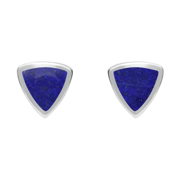 Sterling Silver Lapis Lazuli Small Curved Triangle Stud Earrings. E061.