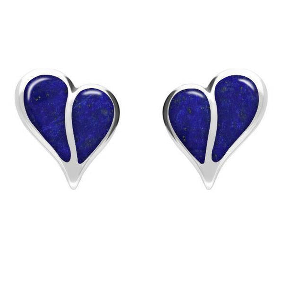 Sterling Silver Lapis Lazuli Split Heart Stud Earrings. E364.