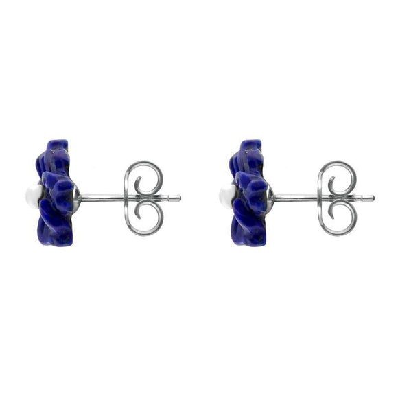 Sterling Silver Lapis Lazuli Tuberose Carnation Stud Earrings, E2162.