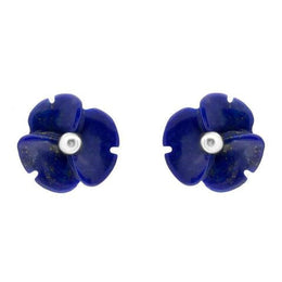 Sterling Silver Lapis Lazuli Tuberose Clover Stud Earrings, E2159.