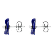 Sterling Silver Lapis Lazuli Tuberose Clover Stud Earrings, E2159.