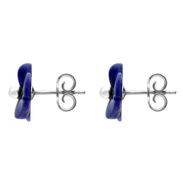 Sterling Silver Lapis Lazuli Tuberose Clover Stud Earrings, E2159.