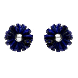 Sterling Silver Lapis Lazuli Tuberose Daisy Stud Earrings, E2160.