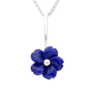 Sterling Silver Lapis Lazuli Tuberose Gypsophila Necklace, P2857.