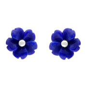 Sterling Silver Lapis Lazuli Tuberose Gypsophila Stud Earrings, E2156.