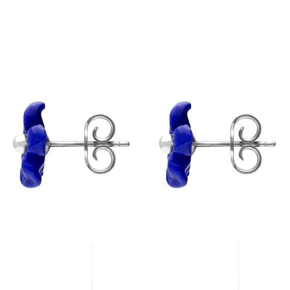 Sterling Silver Lapis Lazuli Tuberose Pansy Stud Earrings, E2152.