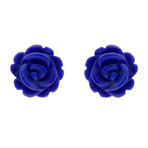 Sterling Silver Lapis Lazuli Tuberose Rose Stud Earrings, E2151.