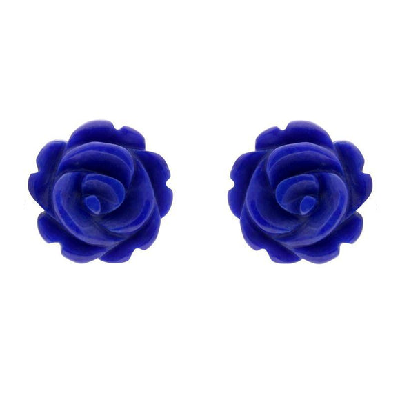 Sterling Silver Lapis Lazuli Tuberose Rose Stud Earrings, E2151.