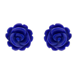 Sterling Silver Lapis Lazuli Tuberose Rose Stud Earrings, E2151.