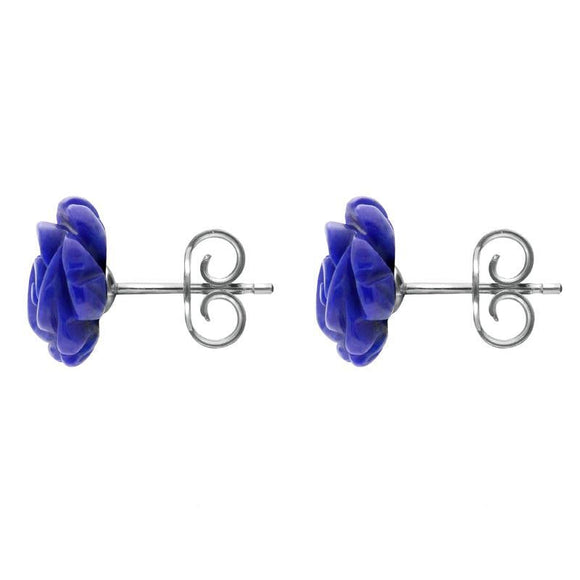 Sterling Silver Lapis Lazuli Tuberose Rose Stud Earrings, E2151.