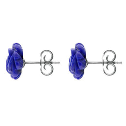Sterling Silver Lapis Lazuli Tuberose Rose Stud Earrings, E2151.