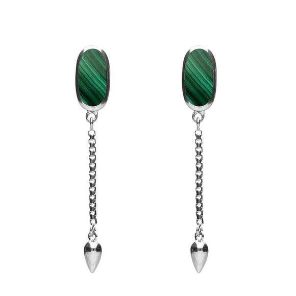 Sterling Silver Malachite Lineaire Medium Drop Stud Earrings E2241