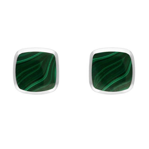 Sterling Silver Malachite Small Dinky Cushion Stud Earrings E335