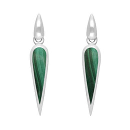 Sterling Silver Malachite Toscana Slim Pear Drop Earrings, E1123.