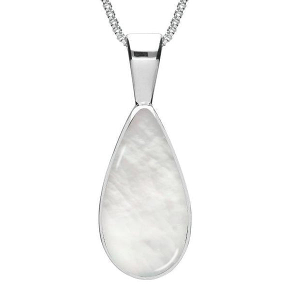 Sterling Silver Mother of Pearl Classic Teardrop Necklace. P024.