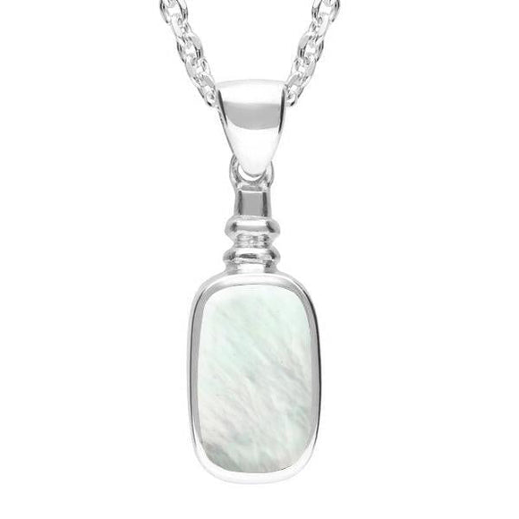 Sterling Silver Mother of Pearl Oblong Bottle Top Necklace. P009.