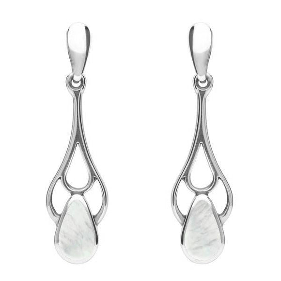 Sterling Silver Mother of Pearl Pear Spoon Earrings. E139. 