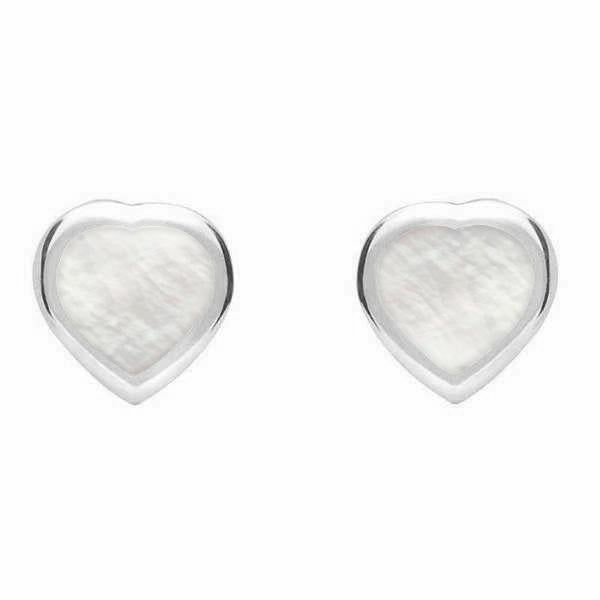 Sterling Silver Mother of Pearl Small Framed Heart Stud Earrings. E763.