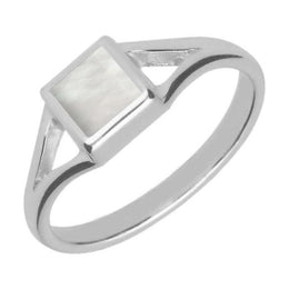 Sterling Silver Mother of Pearl Square Split Shoulder Ring. R063.