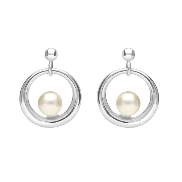 Sterling Silver Pearl Circle Stud Earrings. E1891.