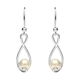 Sterling Silver Pearl Open Twist Drop Earrings. e1890.