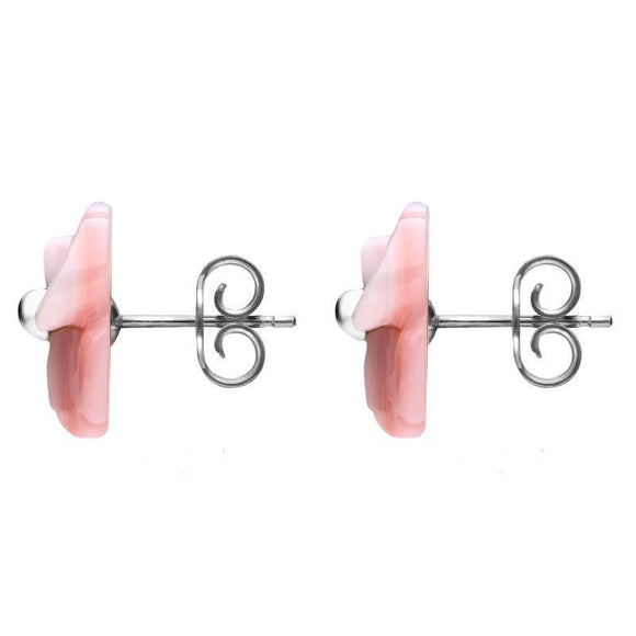 Sterling Silver Pink Conch Tuberose Clover Stud Earrings E2159