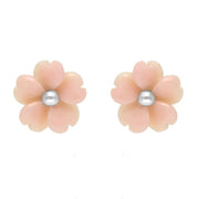 Sterling Silver Pink Conch Tuberose Gypsophila Stud Earrings, E2156.