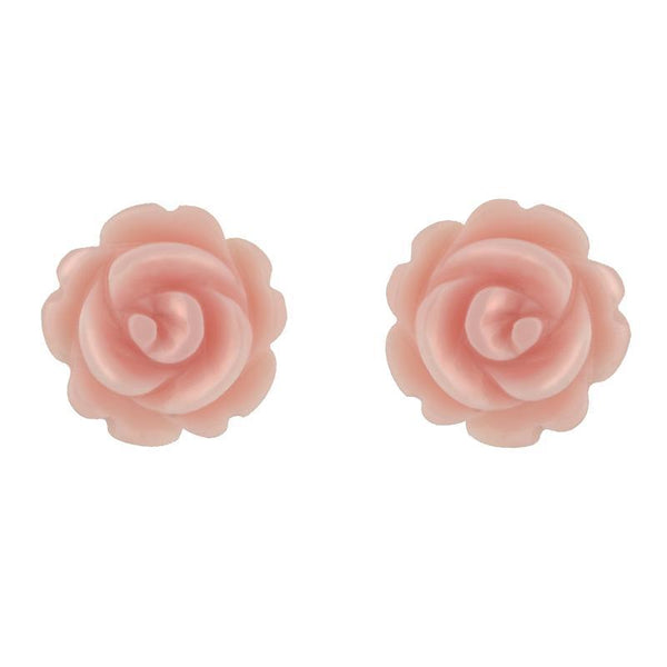 Sterling Silver Pink Conch Tuberose Rose Stud Earrings, E2151.