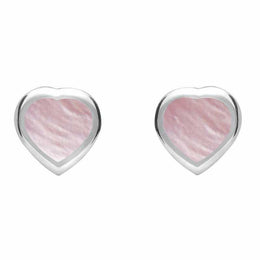 Sterling Silver Pink Mother Of Pearl Small Framed Heart Stud Earrings. E763.