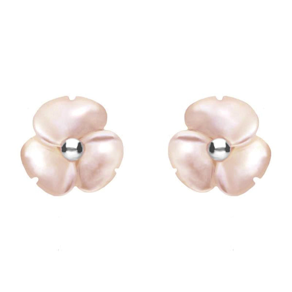 Sterling Silver Pink Mother of Pearl Clover Tuberose Stud Earrings, E2159