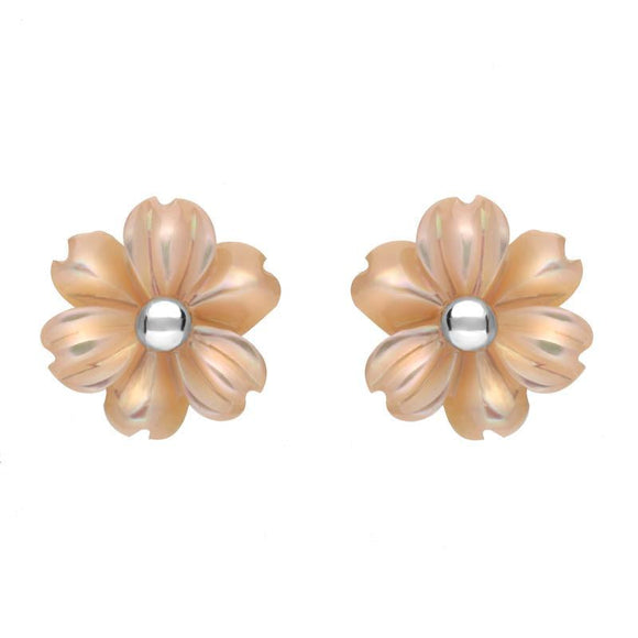 Sterling Silver Pink Mother of Pearl Dahlia Tuberose Stud Earrings, E2155
