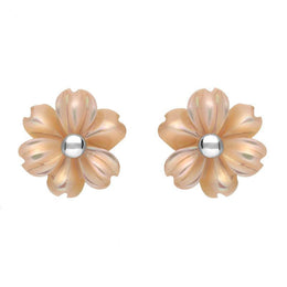 Sterling Silver Pink Mother of Pearl Dahlia Tuberose Stud Earrings, E2155