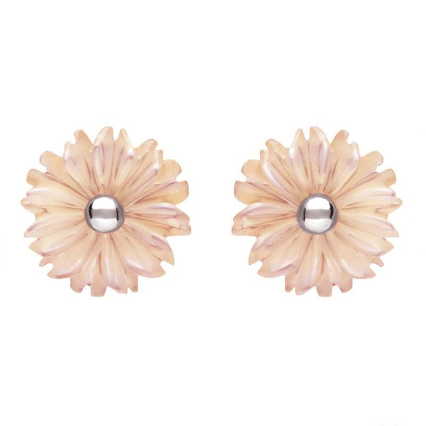 Sterling Silver Pink Mother of Pearl Daisy Tuberose Stud Earrings, E2161