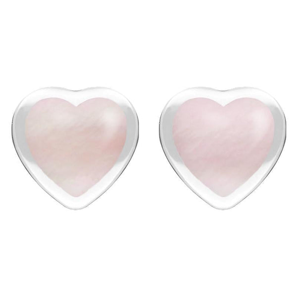 Sterling Silver Pink Mother of Pearl Large Framed Heart Stud Earrings. E433.