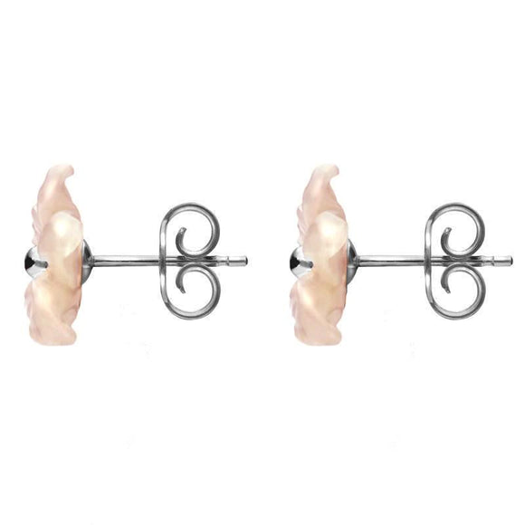 Sterling Silver Pink Mother of Pearl Tuberose Pansy Stud Earrings, E2153