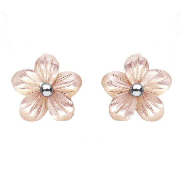 Sterling Silver Pink Mother of Pearl Tuberose Pansy Stud Earrings, E2153