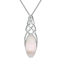 Sterling Silver Pink Mother of Pearl Long Marquise Celtic Necklace, P1391.