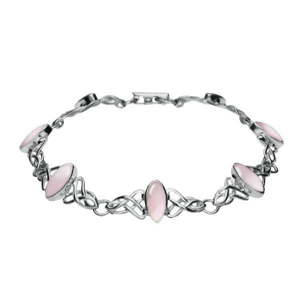 Sterling Silver Pink Mother of Pearl Marquise Shaped Celtic Bracelet. B594.