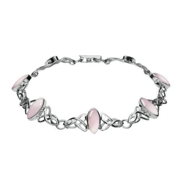 Sterling Silver Pink Mother of Pearl Marquise Shaped Celtic Bracelet. B594.
