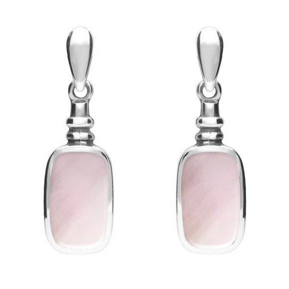 Sterling Silver Pink Mother of Pearl Oblong Bottle Top Drop Earrings. E055.