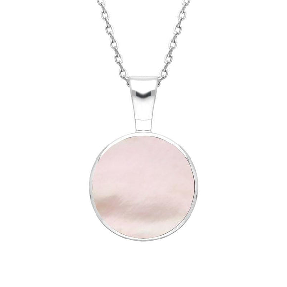 Sterling Silver Pink Mother of Pearl Heritage Round Necklace. P018.