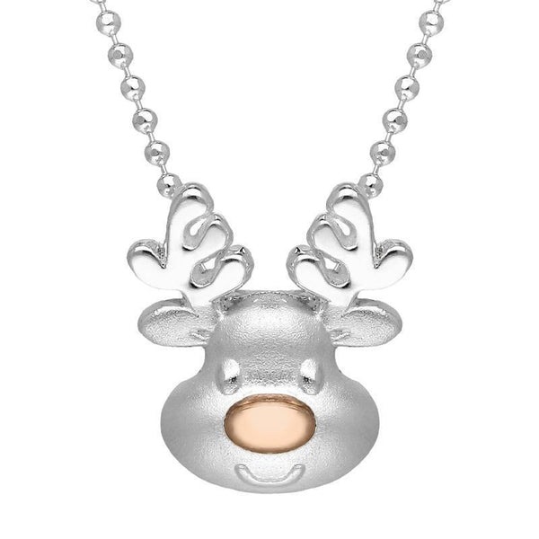 Sterling Silver Rose Gold Reindeer Face Pendant P3429C