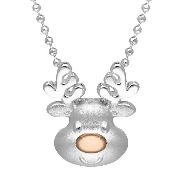 Sterling Silver Rose Gold Reindeer Face Pendant P3429C