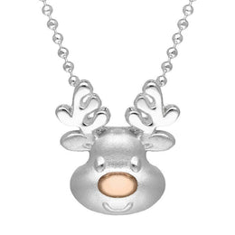 Sterling Silver Rose Gold Reindeer Face Pendant P3429C