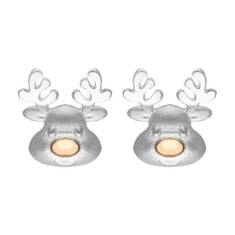 Sterling Silver Rose Gold Reindeer Face Stud Earrings E2473