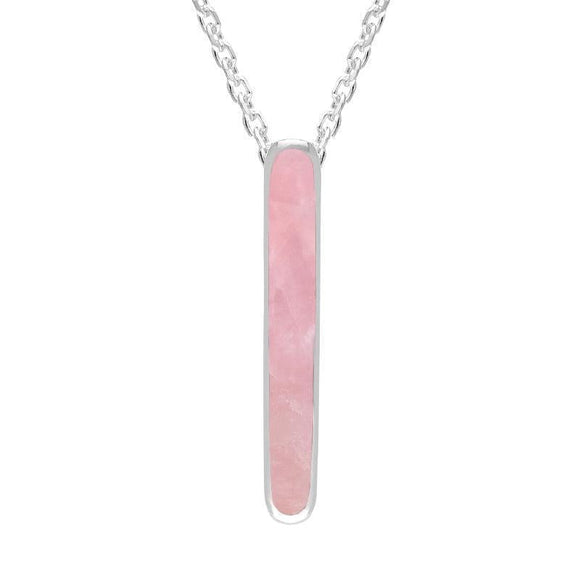 Sterling Silver Rose Quartz Lineaire Drop Oval Necklace P2989