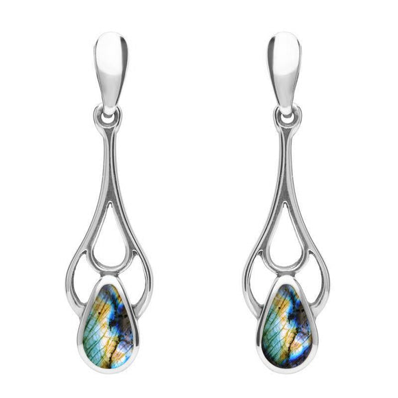 Sterling Silver Spectrolite Pear Spoon Earrings, E139. 